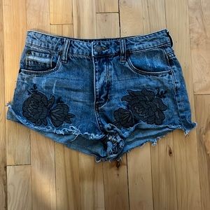 Embroidered jean shorts